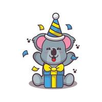 lindo koala en la ilustración de vector de dibujos animados de fiesta de cumpleaños