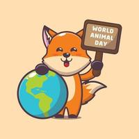 cute fox cartoon character in world animal day vector