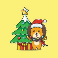 Cute lion cartoon character with christmast lamp vector