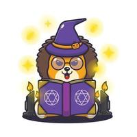 Cute lion witch read a spell from spell book vector