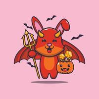 lindo personaje de dibujos animados de conejo diablo en el día de halloween vector