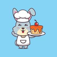 lindo personaje de dibujos animados de la mascota del chef de conejo con pastel vector