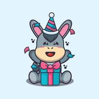 Cute donkey in birthday party cartoon vector illustration