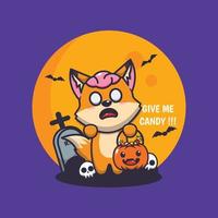 lindo personaje de dibujos animados zombie fox quiere dulces vector