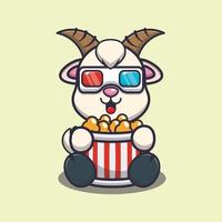 Cute goat eating popcorn and watch 3d movie vector