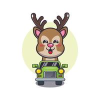 cute deer mascot cartoon character ride on car vector