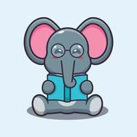 Cute elephant reading a book cartoon vector illustration