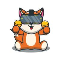 Cute fox playing virtual reality cartoon vector illustration