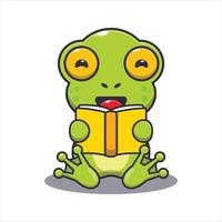 Cute frog reading a book cartoon vector illustration