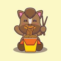 Cute horse eating noodle cartoon vector illustration