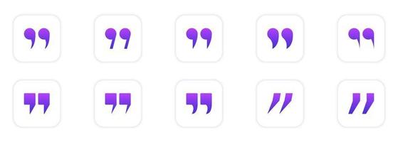 Double Comma Signs of Quote Icons. Set of Quotation Mark Icon. Color Quotation Signs on White Buttons. Punctuation Symbol of Speech. Isolated Vector Illustration.