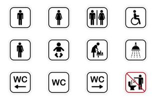 Toilet Room Silhouette Icon. Set of WC Sign. Public Washroom for Disabled, Male, Female, Transgender. Bathroom, Restroom Pictogram. Mother and Baby Room. Vector Illustration.