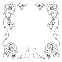 Rose continuous line wreath, outline sketch style vector abstract art.