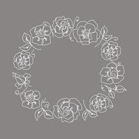 Rose continuous line wreath wedding, outline sketch style vector abstract art.