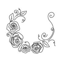 Rose continuous line wedding wreath, outline sketch style vector abstract art.