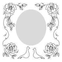 Rose continuous line invitation, outline sketch style vector abstract art.