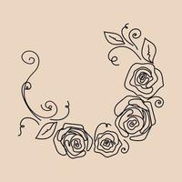 Rose continuous line wedding wreath, outline sketch style vector abstract art.