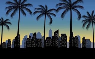 silhouette city skyline view with palm trees background vector