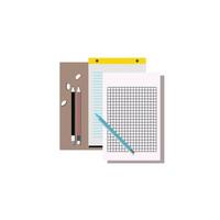 Stationery set of books, notebooks, rulers, knives, folders, pencils, pens, calculators, scissors, colored tapes, office supplies and educational supplies vector illustration, flat style