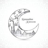 Hand draw moon sketch ramadan kareem card design vector