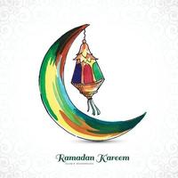 Hand drawn ramadan kareem greeting card with moon design vector