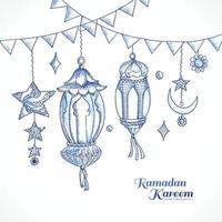 Ramadan kareem design with decorative lantern and islamic sketch card background vector