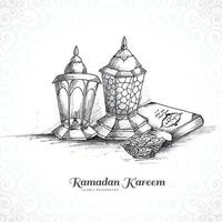 dibujar a mano ramadan kareem lámpara islámica bosquejo de fondo vector