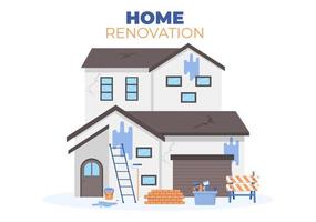 Home Renovation or Repair with Construction Tools, Laying Floor Tiles and Painting Wall to Good Decoration Condition in Flat Background Illustration vector