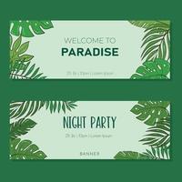 Vector set of illustration template for a postcard, business card, or advertising banner. Space for the text. Stock illustration. A collection of banners with tropical plants for a party or event.