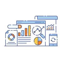 Chart with magnifier, denoting flat illustration design of search analytics vector