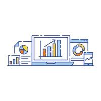 Charts with magnifier denoting flat illustration design of content analysis vector