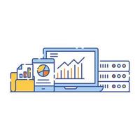 Charts with magnifier denoting flat illustration design of content analysis vector