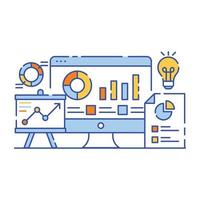 Charts with magnifier denoting flat illustration design of content analysis vector