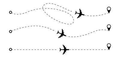 Líneas punteadas de la ruta del avión. vector