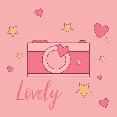 Valentine's card. Postcard with a camera. Lovely Camera. Vector illustration.