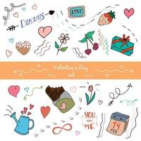 Valentine's day set. Vector illustration. Doodles. Colored stickers.
