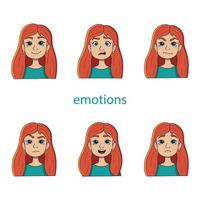 Vector set of women's heads with different emotions