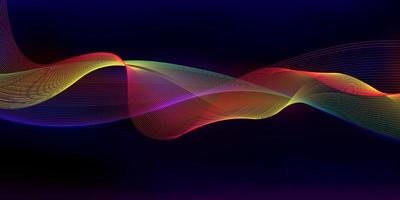 Abstract dark background colorful lines are wavy, glowing, fluttering. vector