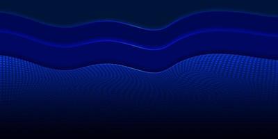 Dark blue background wave polka dots in layers, glowing edges. vector