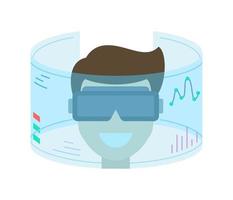 Man with VR headset enjoying an experience of metaverse virtual world vector