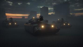 Military tanks in the ruined city. War in the ruined city. 3d illustration photo