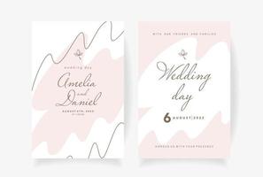 Wedding invitation template with pink abstract background and chocolate inscriptions and contours Vector illustration