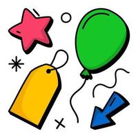 Hand-drawn fashion cartoon background with star arrow tag balloon Friday vector illustration