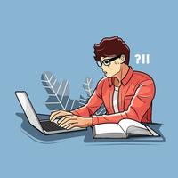 chico joven pánico trabajando en computadora portátil vector ilustración pro descargar