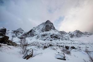 Snow mountain range with cloudy sky photo