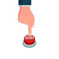 hand pressing the red alert button. vector images.