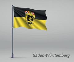 Waving flag of Baden-Wurttemberg - state of Germany on flagpole. vector