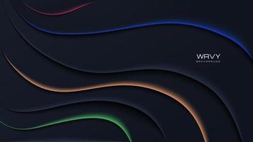 Dynamic wavy black abstract background color light vector