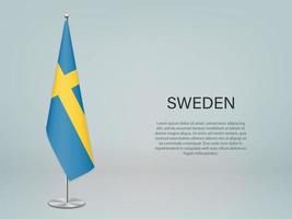 Sweden hanging flag on stand. Template forconference banner vector