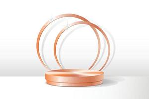 Rose Gold Round Podium Minimalist Blank Display Scene with White Background. Product Showcase. Vector Illustration